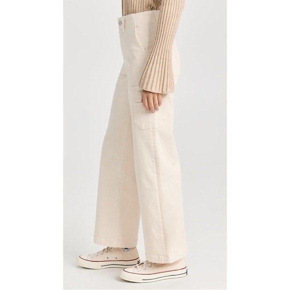 Paige Carly Wide Leg Cargo Pant 31 Cream Neutral Cotton Twill Utility Casual NWT - Picture 4 of 14